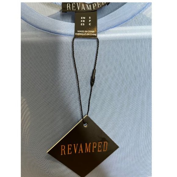 Revamped Womens Pullover Mesh T-Shirt Oversized Short Sleeve Size S Blue - Picture 3 of 4